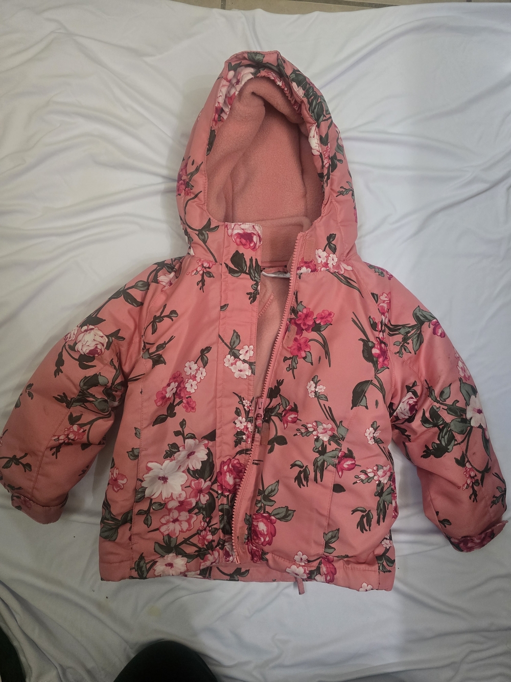 Kids Floral Hooded Puffer Jacket - Pink